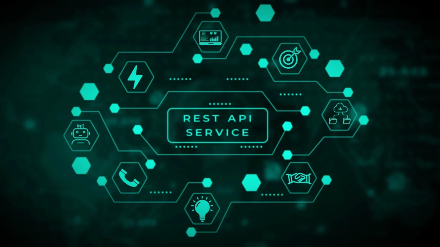 Illustration d’un service API REST reliant plusieurs fonctionnalités et applications