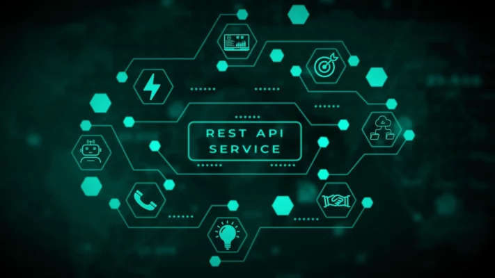 Illustration d’un service API REST reliant plusieurs fonctionnalités et applications